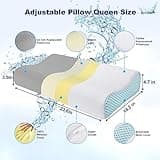 PKBD Memory Foam Pillow with Replacement Pillowcase(Cooling Ice Silk&Cotton),Neck/Shoulder Pain Relief,Ergonomic Orthopedic Cervical Pillow,Bed Pillow for Side,Back,Stomach Sleepers