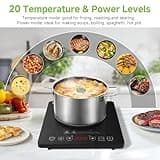 Single Induction Hob, AMZCHEF 2000W Induction Cooker with Slim Design of 4.45cm, 20 Power Levels and 20 Temperature Settings, Fashionable Black Glass Panel, Touch Sensor, Hour Timer, Safety Lock