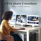 KVM Switch 3 Monitors 2 Computers 8K@60Hz 4K@144Hz, HDMI+2 Displayport KVM Switch Triple Monitor for 2 Computer Share 3 Monitor and 4 USB3.0 Port Keyboard Mouse,Wired Remote and 5 Cables Included