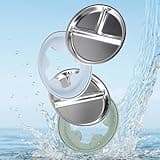 2 Pack Stainless Steel Plates Kids,Stainless Steel Baby Plates with 5 Non-Slip Suction Cups,Divided Baby Feeding Set Dishwasher Safe, Removable Silicone Base,BPA-Free Food-Grade Toddlers Utensils