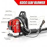 BU-KO 63CC Petrol Backpack Leaf Blower - Powerful 2 Stroke Air Cooled Engine - Lightweight With New and Improved Padded Support Straps While Using - Safety Gear