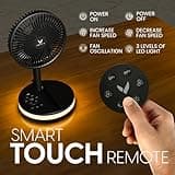 VENTY Portable Fan - Wireless Battery Operated Fan - 4 Speeds - LED Lighting - Carry Case & Remote Control - Cruise Travel - Outdoor Travel RV Power Bank With USB-C Port (Black with Case)