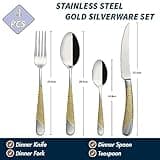 Exeton Luxury Signature 24PCS Cutlery Set, for 6 Person, Stainless Steel, Silver, Gold, 2-in-1 Steak Knives, Dishwasher Safe (Signature - Gold/Silver, 24)