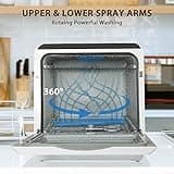 eklipt Table Top Dishwasher, Mini Countertop Dishwasher with 6 Programs, Built-in 5L Water Tank Dual Water Supply Modes with Touch Control, LED Display, Drying Cycle & Fruit Wash