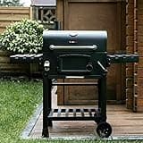 CosmoGrill Outdoor XL Smoker Barbecue Charcoal Portable BBQ Grill, 2 Folding Side Table, Built-in Thermometer, Adjustable Charcoal Pan & Chimney, Wheels, Large Coal BBQ Smoker for Home Garden Cooking