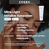 COSRX Ultra-Light Invisible Sunscreen - SPF 50 PA++++, Hydrating Sun Cream With Witch Hazel, Extra High UV Protection, Korean Skincare, 50mL
