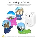 UK to European Plug Adapter - UK to EU Euro Europe Schuko 40W USB C Fast Travel Plug Adaptor Grounded USBC Type C Charger for Spain Turkey France Germany Iceland Poland Greece Russia (Type E/F)Tusreda