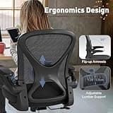 ZZH Ergonomic Mesh Office Chair with Adjustable Lumbar Support ＆ Flip-up Arms, Breathable Computer Home Desk Chair with 360 & Height Adjustment, Black