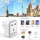 UK to US Plug Adaptor, USA Travel Adapter with 3 USB &1 USB C Ports (17W Fast Charger), 5 in 1 US Plug Adapter from UK to USA, Canada, Thailand, Mexico, Colombia (Type B)