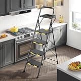 KINGRACK 4 Step Ladder, Step Ladder 4 Step Folding with Tool Tray and Handrails, Lightwight Household Ladder for Your Kitchen, Pantry, Closets, Office Use
