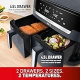 Tefal XXL Dual Easy Fry 11L Air Fryer, Dual Drawer, No Oil, Extra Crisp, Roast, Bake, Reheat, Dehydrate, 7 Pre-set Programs, Dishwasher Safe, 8+ Portions, Java-Grey, EY942BG0