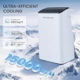 TECXERLLON 15000 BTU Portable Air Conditioner, 4-in-1 Quiet Air Conditioner with Cooling, Dehumidifier, Fan and Sleep Modes, 3 Speeds, Auto Swing, Cools