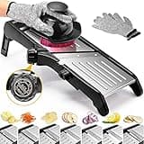 Mandoline Slicer, 7 in 1 Stainless Steel Vegetable Cutter, Adjustable Mandoline Food Slicer for Potato, Onion, Cucumber, Cabbage, Send Cut Proof Gloves, and Cleaning Brush