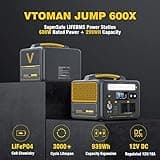 VTOMAN Jump 600X Portable Power Station 600W - 299Wh Solar Generator LiFePO4 Battery Power Station with 600W Pure Sine Wave (Surge 1200W) AC Outlet, PD 60W USB-C, 3x Regulated 12V/10A DC for Camping