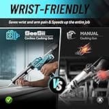 Seesii Electric Caulking Gun, 10oz Cordless Caulking Gun with 2X 2000mAh Battery, Stepless Speed, Anti-Drip, Led Light, 12V Battery Powered Caulk Gun for Filling, Sealing