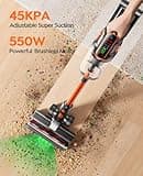 Cordless Vacuum Cleaner 45KPA/550W/60 Mins Cordless Stick Vacuum with Touch Screen, Anti-tangle&AUTO Mode,Wall Charging Powerful Handheld Vacuums for Home Carpet/Car/Pet Hair - Ideal for UK Homes