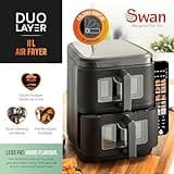 Swan SD10522BLK 11L Twin Stack Air Fryer, Swan Cyclone Technology, Two 5.5L Baskets, Space-Saving Vertical Stack Design, Foldable Digital Touch Display, Dual Cook Functions,10 Pre-Sets, 2800W Black