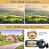 SIXTARY Camcorder 1080P 36MP FHD Vlogging Camera for YouTube, Streaming Video Recording, Video Camera 16X Digital Zoom 3.0" LCD 270° Rotatable IPS Screen with Remote Control