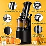 Fridja f1900 Cold Press Juicer, 240W Masticating Slow Juicer with 78mm (3”) BPA-Free Wide Chute, Black Stainless Steel body, Juice, Vegan Nut Milks, Sorbet, Ice Cream, Easy to Clean