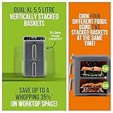 Tower T17190GRP Vortx XL Dual Stack Air Fryer with Digital Control Panel, Space Saving Design, 6 Preset Cooking Modes, Match Cook & Smart Finish Functions, 2460W, 11L, Graphite with Chrome Trim