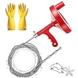 Heavy Duty Plumbers Snake, 7.7m Plumbing Snake Drain Auger, Hair Clog Remover Pipe Snake for Kitchen/Bathroom Sink/Bathtub Drain/Toilet, with Pipe Dredge Tool: Gloves and Shower Drain Protector