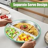 TELAIN Stainless Steel Kids Plates with Sections and Silicone Suction Base, 2 Piece Baby Plates in Green and Purple, Unbreakable and Dishwasher Safe for Stress-Free Meals