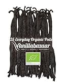 Organic Premium Madagascan Vanilla Pods | Grade A Vanilla Beans in Airtight Tin | Gourmet Sticks for Baking (25 Pods, 11-14cm) | 5 x 5 Vacuum Packs Inside | Vanillabazaar