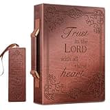 FINPAC Classic Bible Cover, PU Leather Carrying Book Case Church Bag Bible Protective with Handle, for Men, Women, Father, Mother, Friends, Girls, Boys, [Trust in The Lord] - Medium/Brown