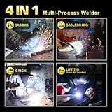 160A MIG Welder 4 in 1 Semi-Automatically Synergy Gas MIG/Gasless MIG/ARC/Lift TIG MIG Welding Machine with Solid Core Flux Core Wires, Yellow