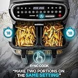 Duronic XXL Air Fryer AF34 BK 10L Digital Family Size Air Fryers Oil Free Triple Drawers 10in1 Dual Zone Extra Large AirFryer for Family Cooking with Dishwasher Safe Non-Stick Baskets Black