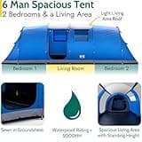 Trail Hexton XL 6 Man 2 Room Tent, Family Camping Tunnel Tent, 5000mm Waterproof, Dark Zone Bedrooms, Living Area with Standing Height, Sewn In Groundsheet, Carry Bag (L700cm x W240cm x H220cm)