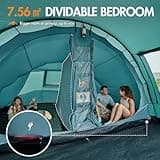 Portal Luxury 6 Man Tunnel Tent Large Family Tent with Living Area 2 Bedroom Dividable 3000mm Waterproof 5 Man Camping Tall Standing up Height with Sewn-in Groundsheet 5-6 Person