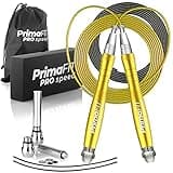 PrimaFIT Pro Speed Skipping Rope Adult Fitness for Men Women Weighted Jump Rope 3m Adjustable Self-Locking Aluminium Boxing Gym MMA Crossfit Workout Fat Loss Spare Cable, Weights, Protectors Carry Bag