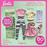 Barbie DIY Urban & Chic Fashion Designer Set – 80-Piece Custom Outfit Kit | Includes Dress, Tops, Leggings, Gold Letters, Stickers & Stamp | Creative Barbie Fashion Toy for Kids Ages 5+