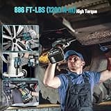 TaskStar Cordless Impact Wrench, 1200N·m(900ft-lbs) Brushless High Torque Impact Gun, 1/2 Inch Electric Impact Driver, 2x4.0Ah Batteries, Charger & 4 Sockets, Variable Speeds for Car/Truck RV/Mower