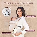 Momcozy Baby Carrier - Ergonomic, Cozy and Lightweight Infant Carrier for 7-44lbs, Effortless to Put On, Ideal for Hands-Free Parenting, Enhanced Lumbar Support, Khaki
