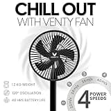 VENTY Portable Fan - Wireless Battery Operated Fan - 4 Speeds - LED Lighting - Carry Case & Remote Control - Cruise Travel - Outdoor Travel RV Power Bank With USB-C Port (Black with Case)