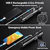 Blukar Torch Rechargeable, 500000 Lumens Torches LED Super Bright Flashlight, Adjustable Focus, 5 Modes, 5000 mAh Long Lasting, IP67 Waterproof, Smart Digital Display for Camping, Power Cuts,Emergency