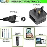 LRMYS 2-Pin EU Socket to 3-Pin UK Plug Adaptor, 5A Fuse European Type C/E/F Socket to Britain Type-G Plug Converter for Home Travel Hotel Business Trip, Black 1 Pack