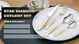Exeton Luxury Signature 24PCS Cutlery Set, for 6 Person, Stainless Steel, Silver, Gold, 2-in-1 Steak Knives, Dishwasher Safe (Signature - Gold/Silver, 24)