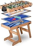SereneLife 5 in 1 Multi Game Table, 40” Folding Combo Sports Arcade Games with Foosball Soccer, Pool Billiards, Ping Pong, Bowling and Shuffleboard Set, for Play Rec Room Kids and Adults