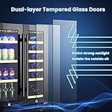 COSTWAY Dual Zone Wine Beverage Refrigerator, 120L Double Door Commercial Bottle Fridge with LED Lighting, 2 Independent Control Zones, Removable Shelves & Safety Lock, Back Bar Drink Fridge