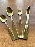 Gold Titanium Plated Personalised Engraved Adult Cutlery Set 4 Piece with Bespoke Presentation Box Professionally Engraved
