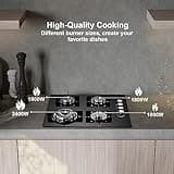 SNDOAS Gas Hob 4 Burners, NG/LPG Convertible, Built-in Black Glass Gas Hob with Wok Burner, Flame Failure Protection, 8000W