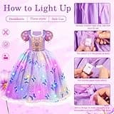 WIKITOT Princess Costumes for Girls, Light Up Princess Dress Up for Girls Aged 3 to10, Purple Fancy Dress for Kids & Toddlers Halloween Costumes(M)