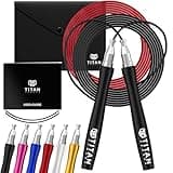 Titan Armour® Self-Locking & Adjustable, Adult Speed Skipping Rope | 2 x Steel Ropes 2.5mm & 3mm Thickness & Travel Case | Pro Jump Rope: Fitness, Crossfit, Boxing, MMA | UK Brand (Black-2)