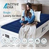 Active Era Luxury Single Inflatable Mattress | Puncture Proof Single Airbed with Flock Coating | Quick 3 Mins Blow Up Bed with Built-in Pump | Portable Air Bed for Home, Camping & Guests 187x99x53cm