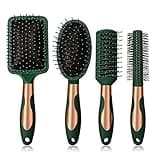 Green Anti Static Oval & Round Hair Brush Set - Massage, Detangle & Vent - Paddle Brush for Women & Men