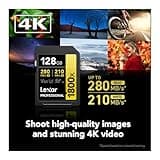 Lexar 128GB Professional 1800x UHS-II SDXC V60 Rated 4K Video Capture Memory Card (GOLD Series)