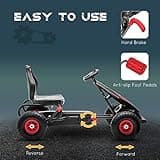 HOMCOM Children Pedal Go Kart, Raving Go Kart with Adjustable Seat, Inflatable Tyres, Shock Aborb, Handbrake, for Ages 5-12 Years - Red